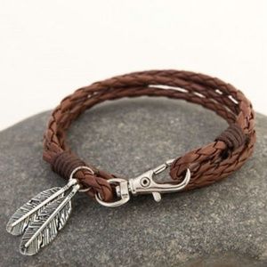 Leather Wrap Braided Wristband